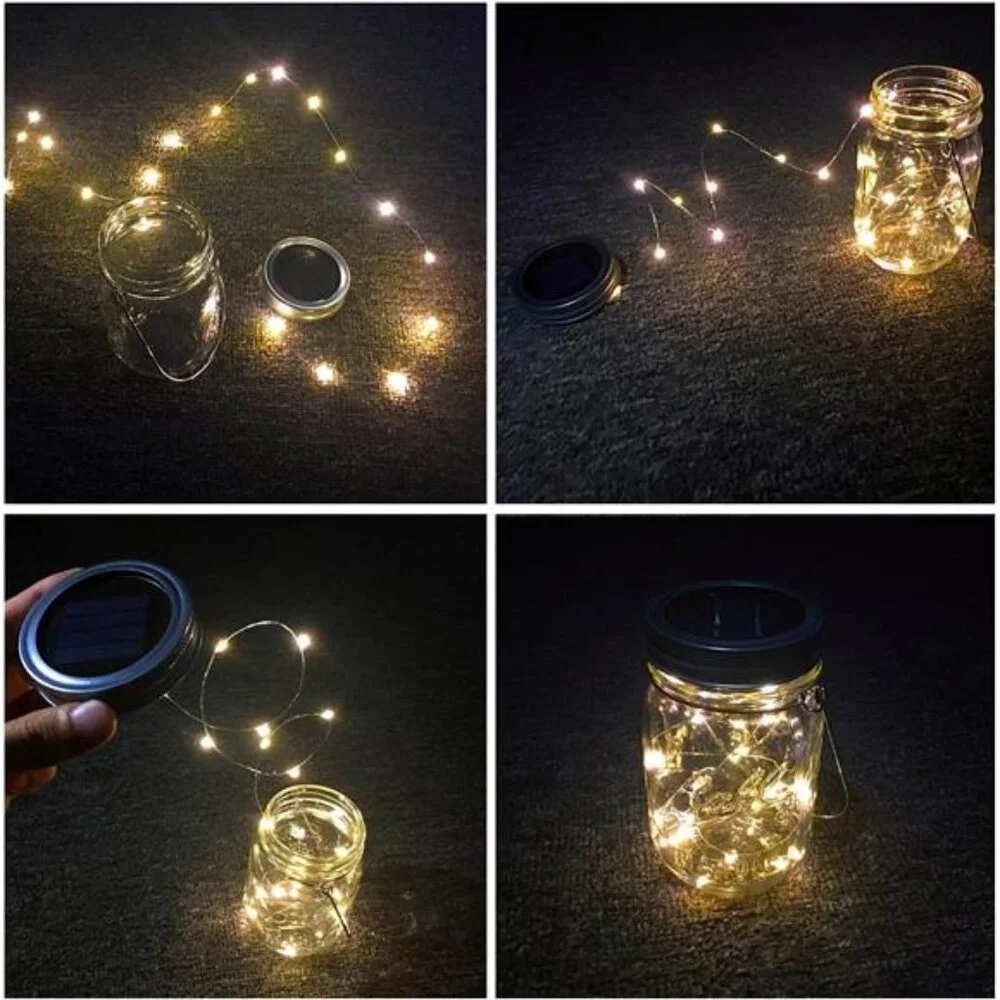Solar Mason Jar Lights, 4 Pack 30 LEDs Waterproof Fairy Firefly String Lights